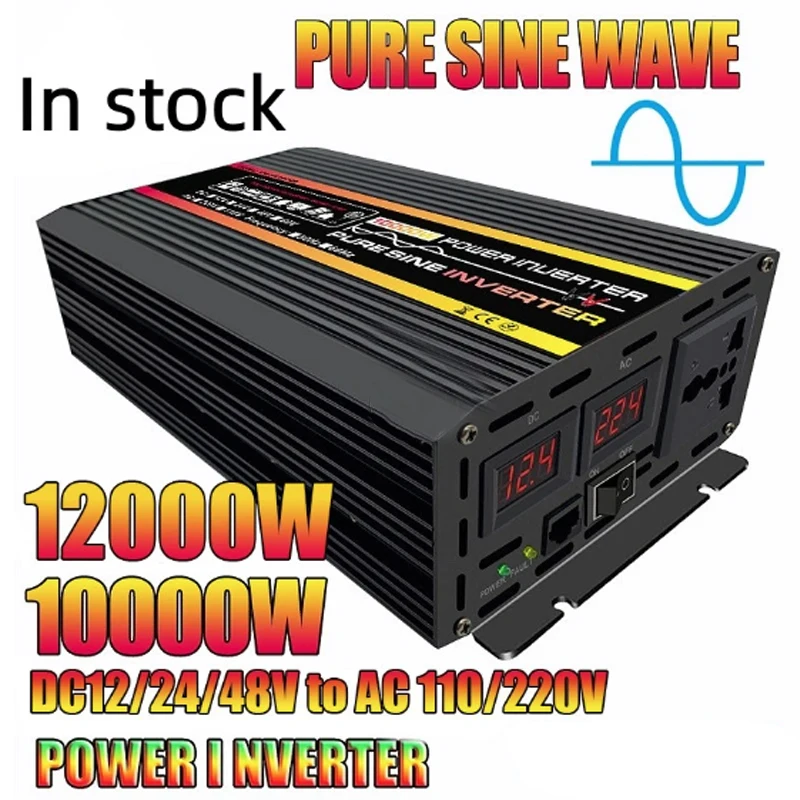 

12000W/10000W LCD Display Solar Power Inverter 12V 24V 48V 60V to 220V Pure Sine Wave Voltage Transformer Car Charge Converter