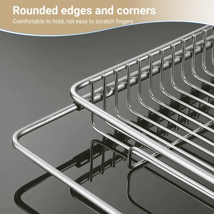 Stainless Steel Extendable Dish Drying Rack Over Sink Vegetable Fruit Rinse Rack Foldable SpaceSaving Premium 304 Stainless Ste