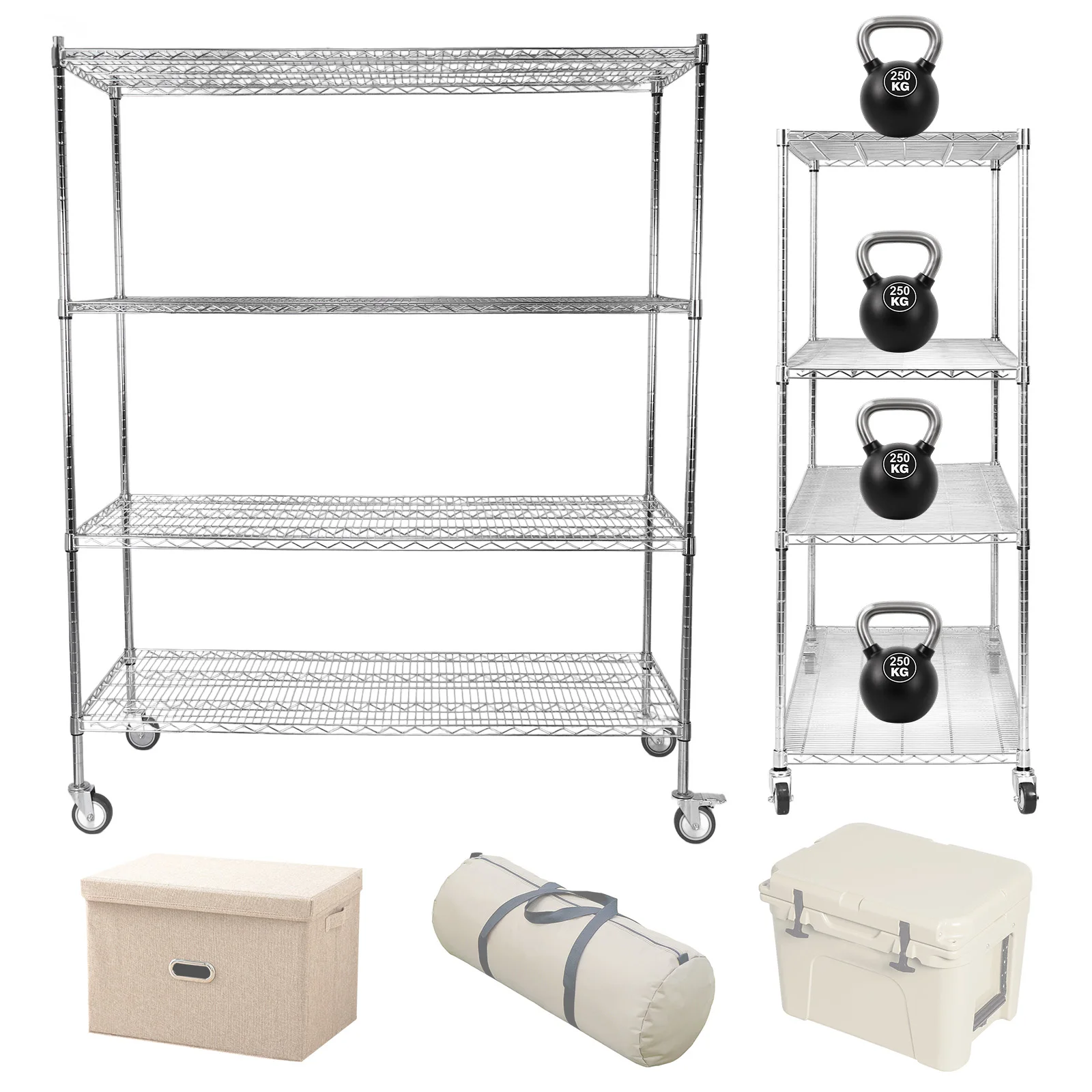 5-Tier 70.87x59.76x23.98in Rolling Storage Shelf Each Layer Support 250KG Industrial Utility Shelf for Office Basement Warehouse