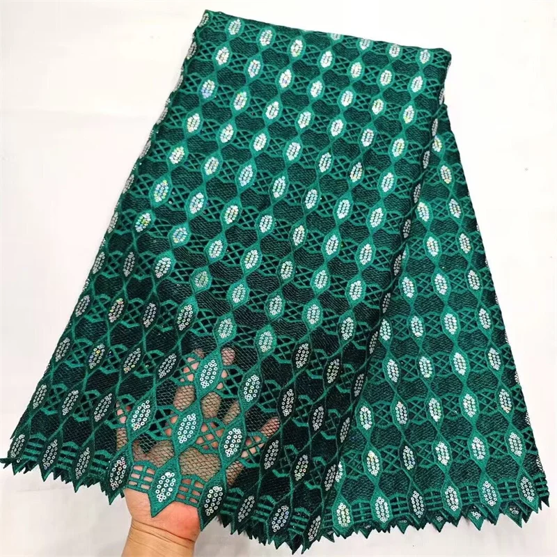 

Nigerian Guipure Cord Lace Fabric with Sequins green Latest African Water Soluble Lace Fabric for Sew Women Christmas Dress