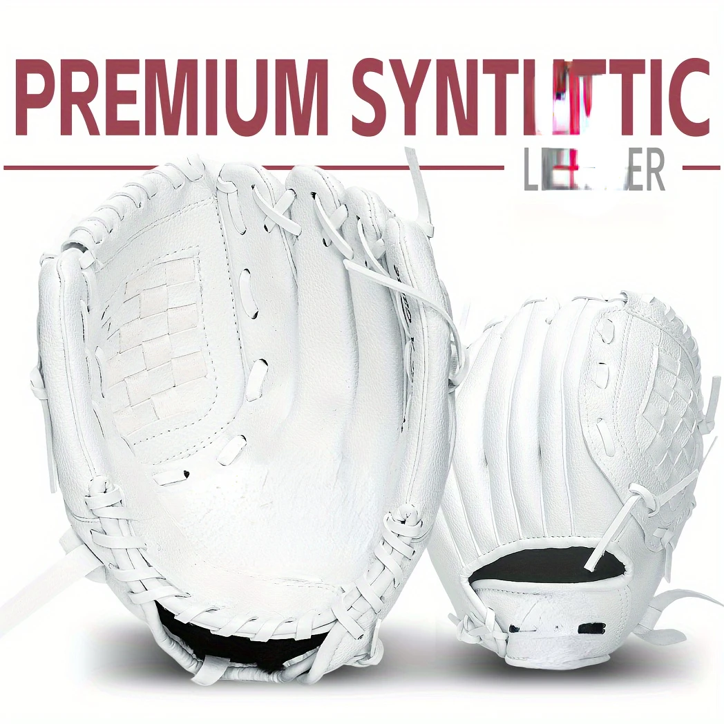 

Premium Synthetic Leather Baseball Glove 10.5", White Infield/Pitcher's Mitt for Youth, Soft and Lightweight, Ready-to-Play Righ