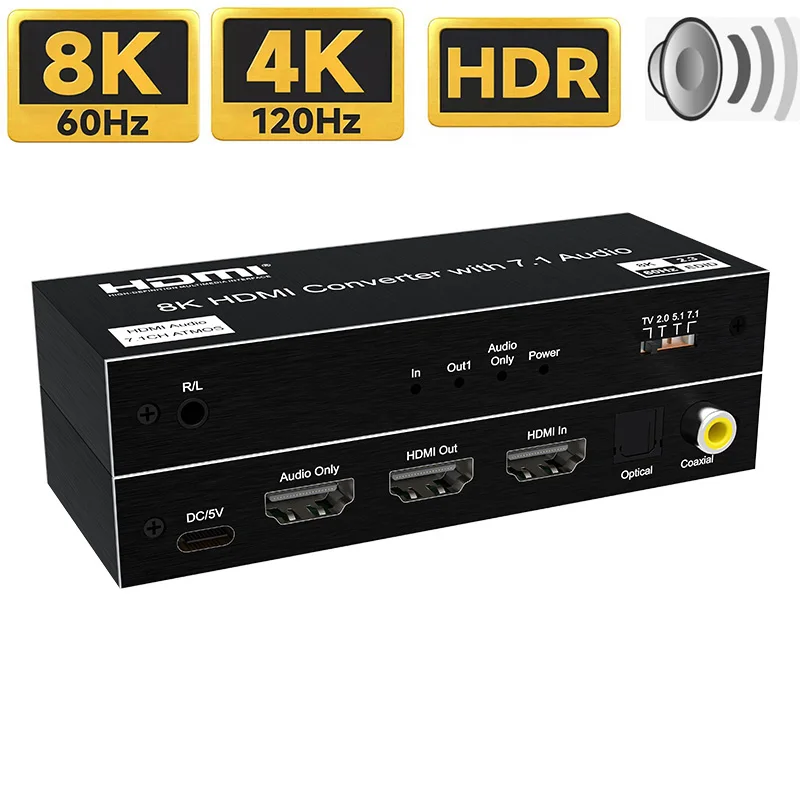 HDMI 2.1 Audio Extractor 4K 120Hz 8K HDMI Audio Converter Splitter
