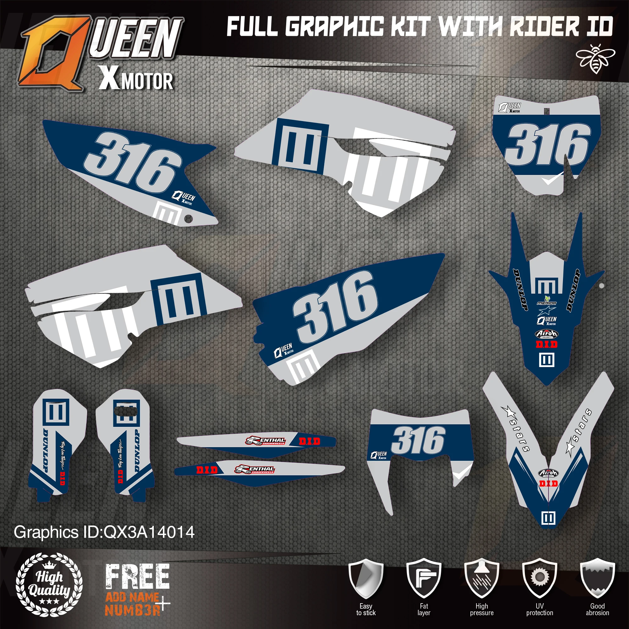 

Queen X Custom Team Graphics Decals Stickers Kit For Husqvarna Sticker Decal 2014-15 TC FC 2015-16 FE TE 125 to 450cc 14