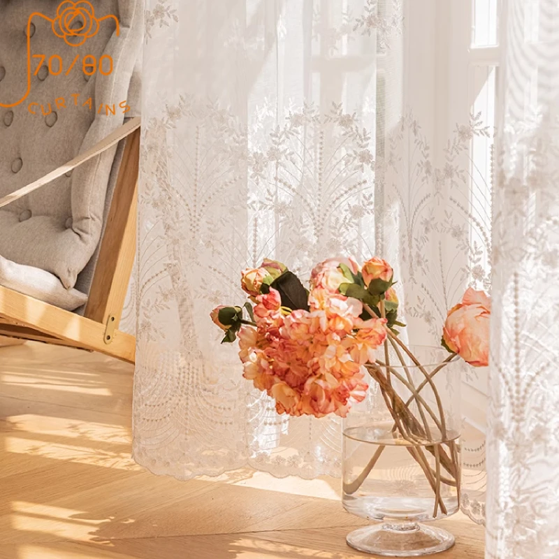 

French Pastoral Romantic Lace White Screen Window Screen Curtains for Living Room French Window Customized Balcony Bay Window