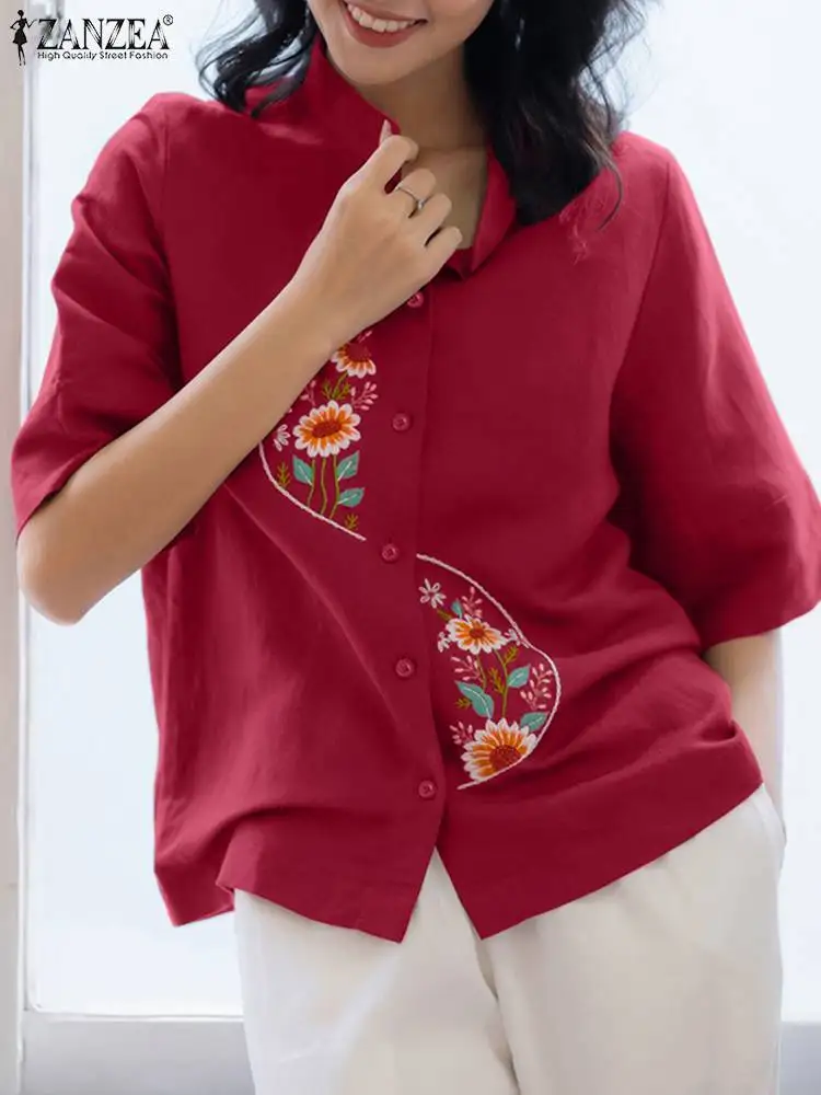 

Vintage Women Blouse 2024 Spring Buttons Shirt ZANZEA Elegant Floral Print Blusas Retro Holiday Loose Tunic Lady Lapel Neck Tops