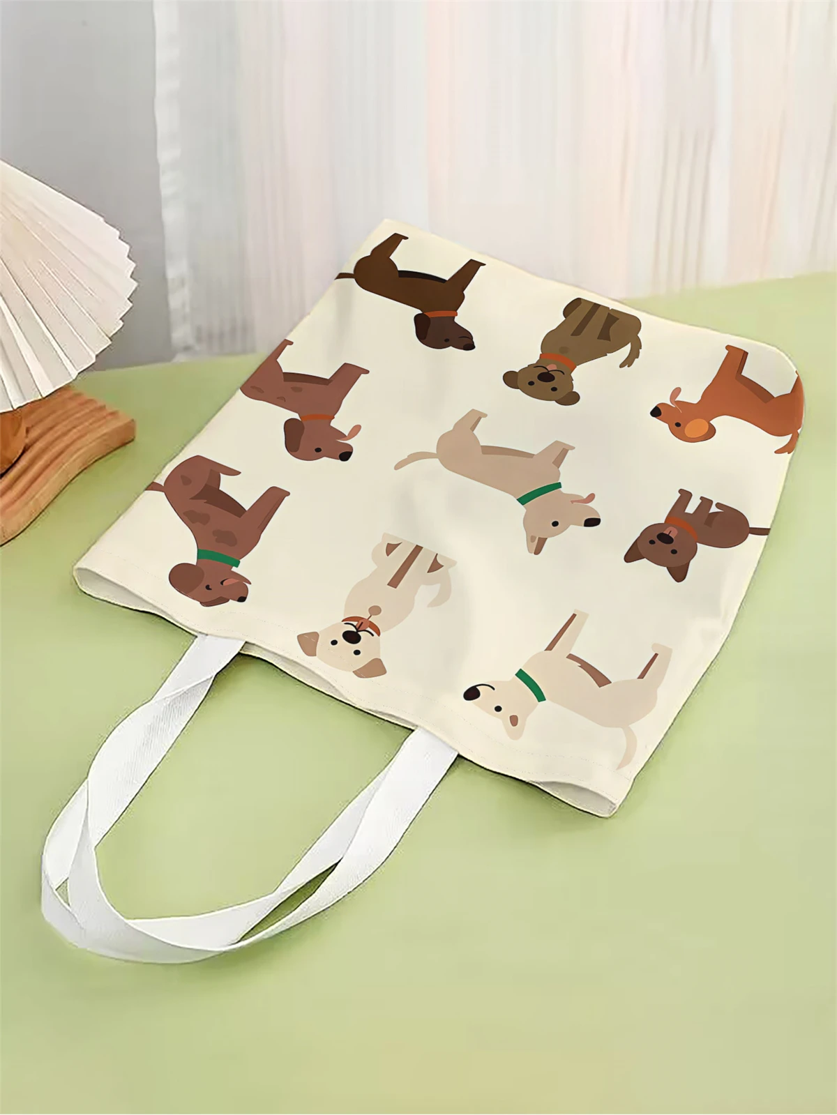 1pc,cartoon dog handbag, reusable fashionable handbag, multifunctional handbag, printed canvas shopping bag