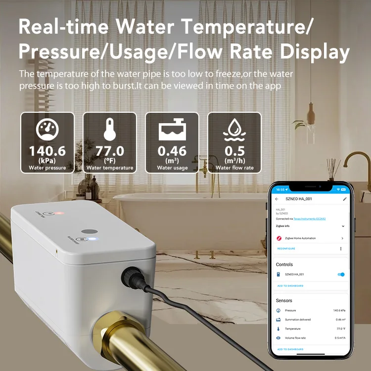 Smart Zigbee Water Valve and Automatic Shutoff Water Flow Rate Built in Recharge