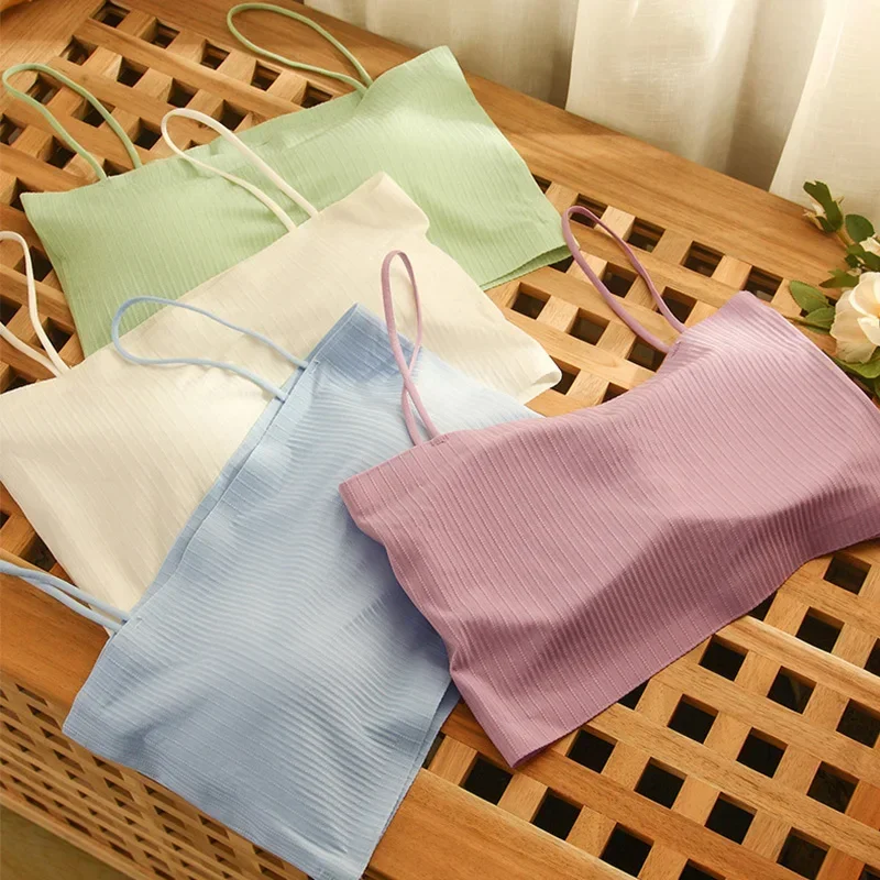 Women Lingerie Bra Invisible Push Up Ice Silk Seamless Tube Top Tanks