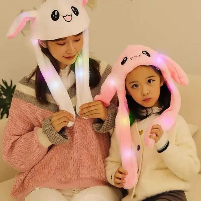 LED Glowing Plush Ear Moving Jumping Rabbit Hat Adults Kids Funny Glowing Ear Moving Bunny Hat Cosplay Party Accessories Hats cosplay hat,plush bunny hats