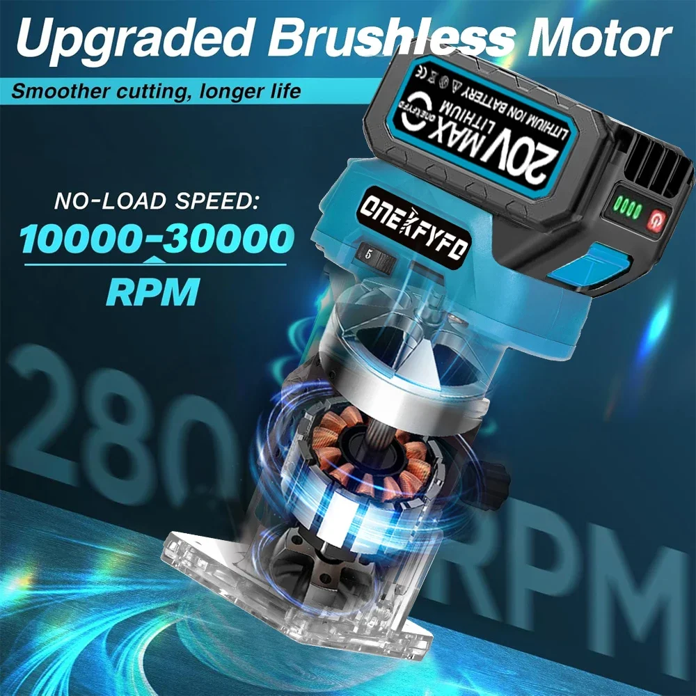 Brushless 5 Speed Electric Trimming Machine Wireless Milling Engraving Slotting Machine Woodworking Tools for Makita 18V Battery 3
