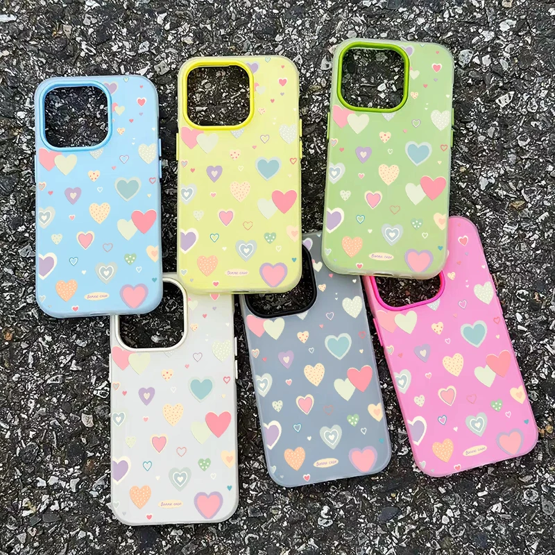 Cute Colorful Love Heart Design Phone Case - 2-in-1 Cover