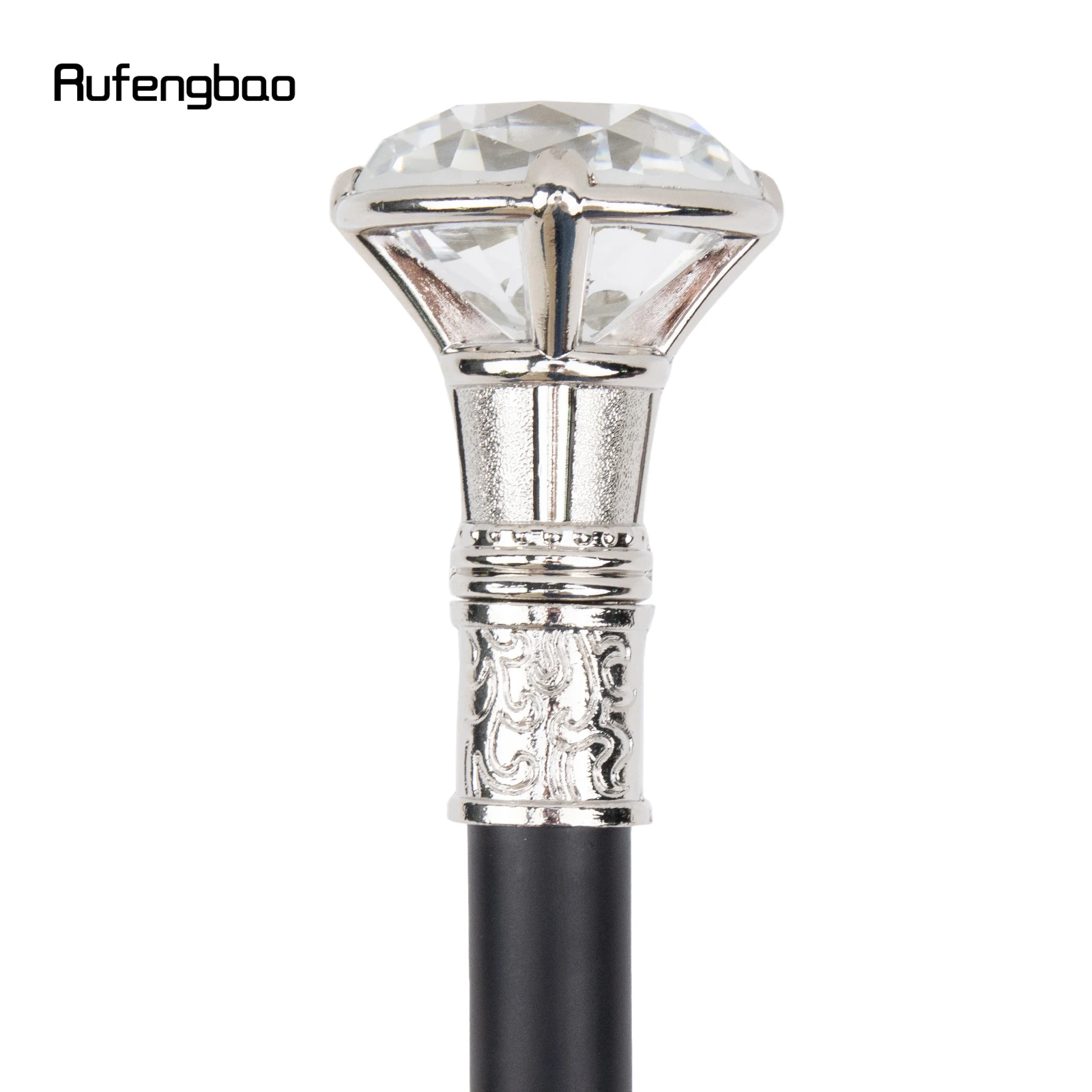 Transparent Diamond Type White Walking Stick Fashion Cane Gentleman Cosplay Cane Knob Crosier 90cm Performance Stage Cane