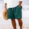 Summer New fashion Men's Hawaiian Beach style solid color striped multi-pocket tethered casual lightweight comfortable shorts 4