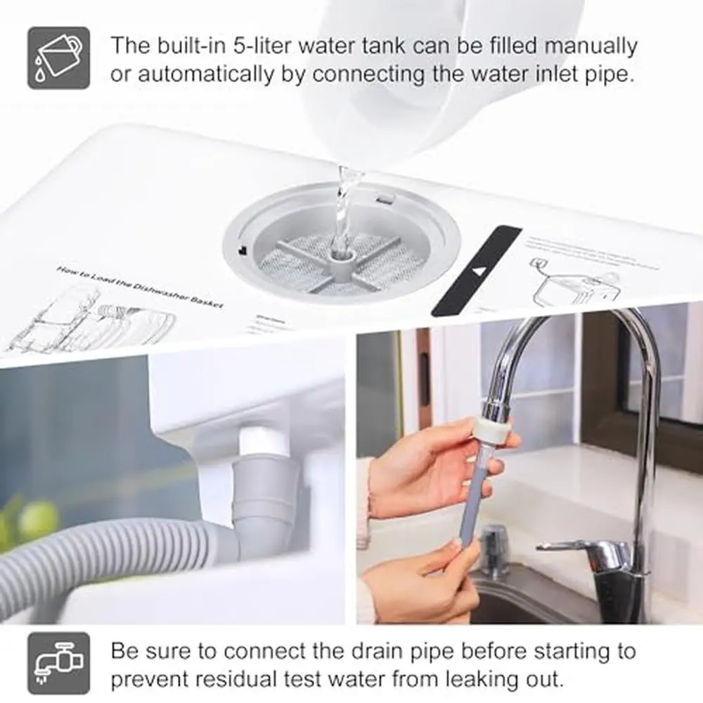 Portable Compact Dishwasher with 5 Washing Modes LED Touch Panel Control and Dual Spray Arms Water Tank Included 5