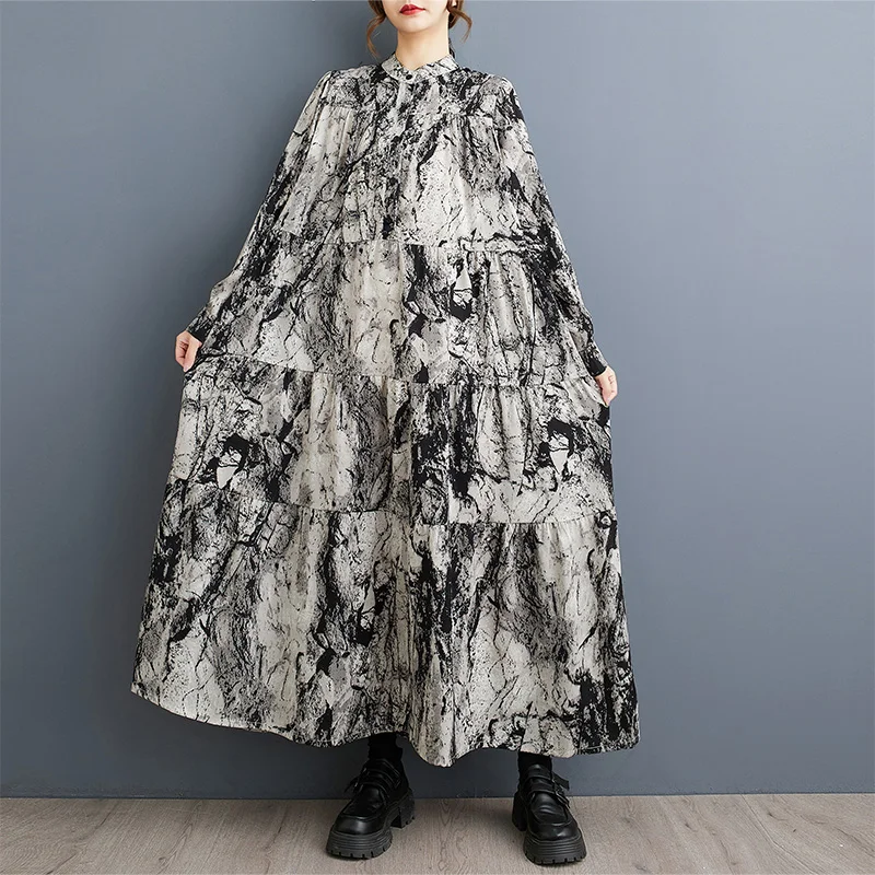 فستان ربيعي جديد مقاس كبير للنساء 2025 رداء برقبة...