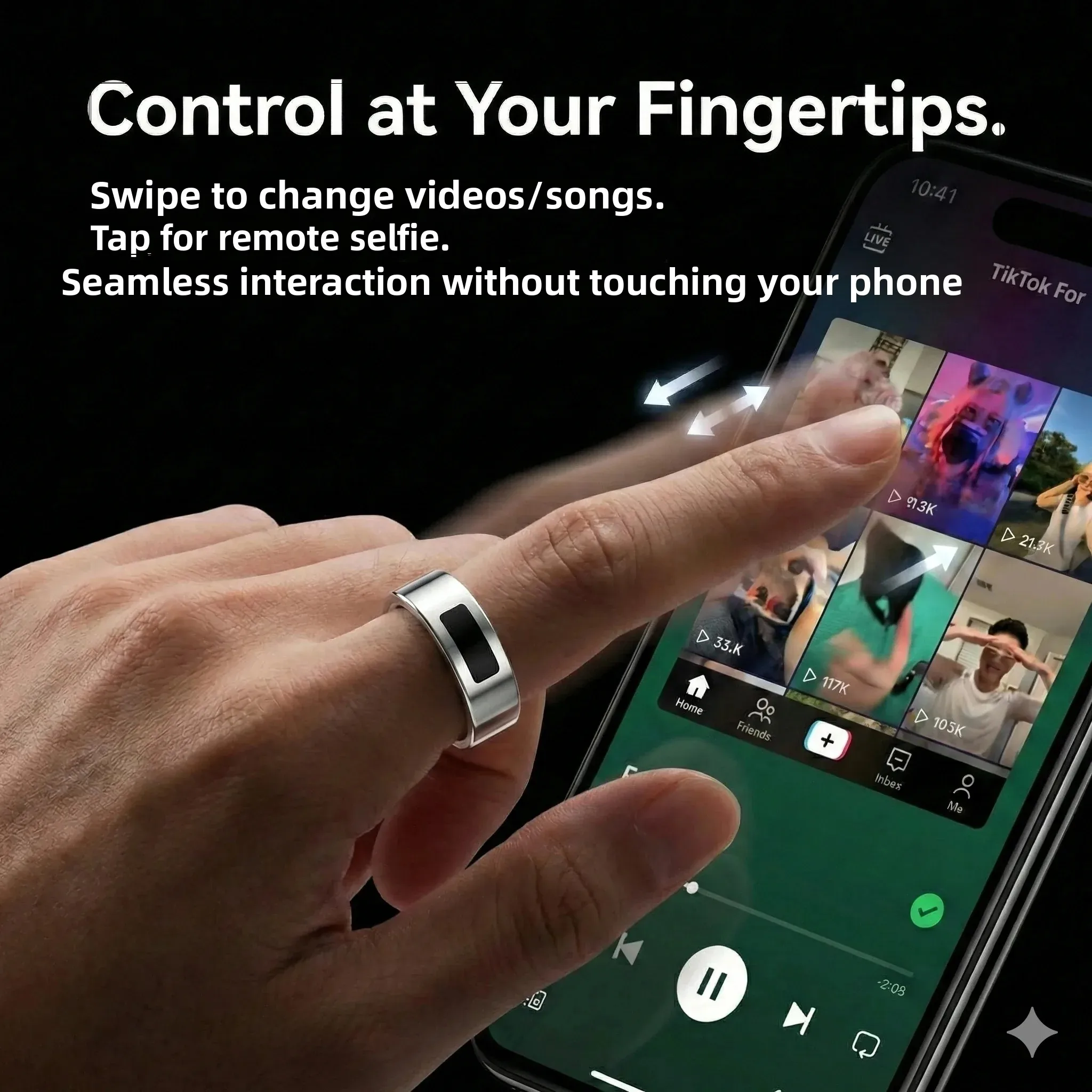 QINO Anello intelligente per uomo e donna, impermeabile, tracker per la salute per iOS e Android con avvisi tattili, controllo gestuale, custodia di ricarica gratuita - immagine 5