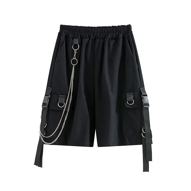 パンツ herlipto Chain Boucle Shorts black M Emo Cargo Shorts Women Summer Beach Shorts with Chain Black