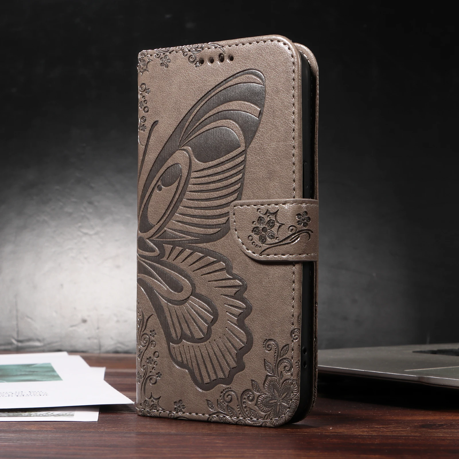 Magnetic Leather Wallet Phone Case - Shockproof Butterfly Design Flip Cover