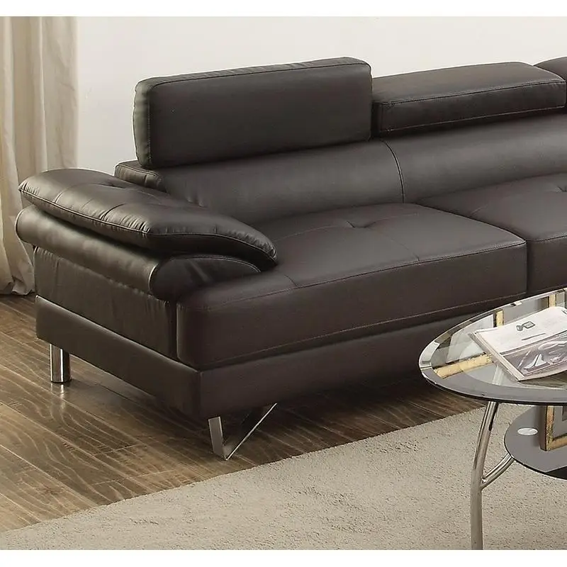 Espresso Faux Leather 2pc Sectional Sofa Set with Flip-up Headrest for Luxurious Living Room