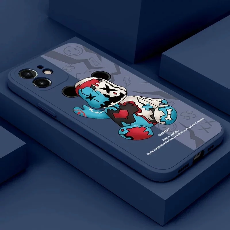 Fashion Side Gloomy Cool Bear Phone Case For Apple iPhone 11 13 12 Pro 12 13 Mini X XR XS Max 5 6 6s 7 8 Plus Luxury Cover Coque