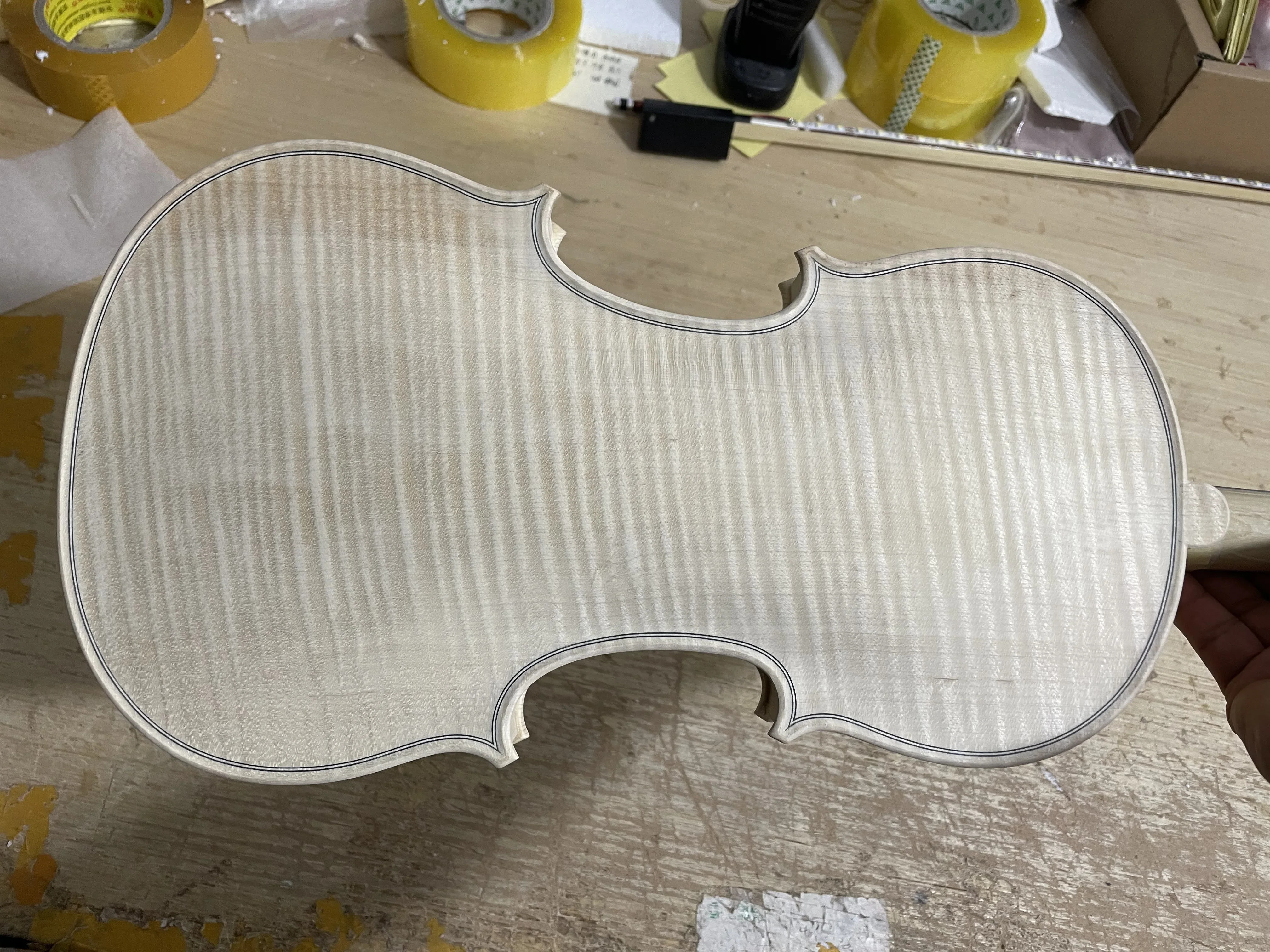 4/4 Unfinished Violin White violin Full Size One piece flame maple Back Spruce Top Hand Made Violin