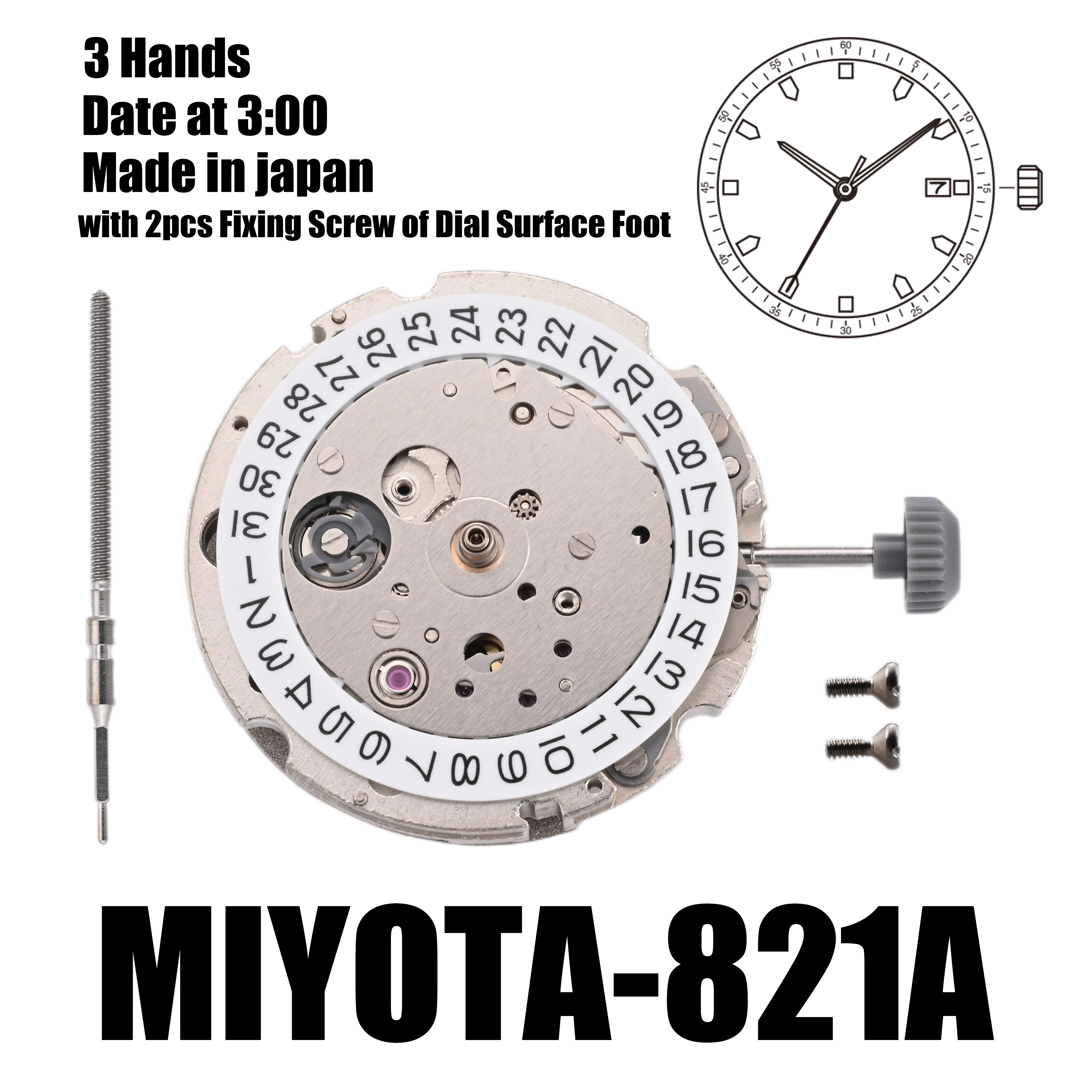 Miyota 8215 Uhrwerk, Automatisch, Mechanisch, 21 Juwelen, Datumsfenster, Reparaturwerkzeug, Teile, Weiß/Schwarz, Kalenr Mit 3/6-Uhr