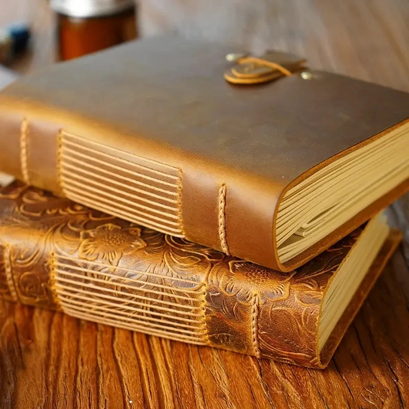 400 Pages Handmade Sketchbook Cowhide Cover Vintage Notebook Creative Notebook Diary Gift