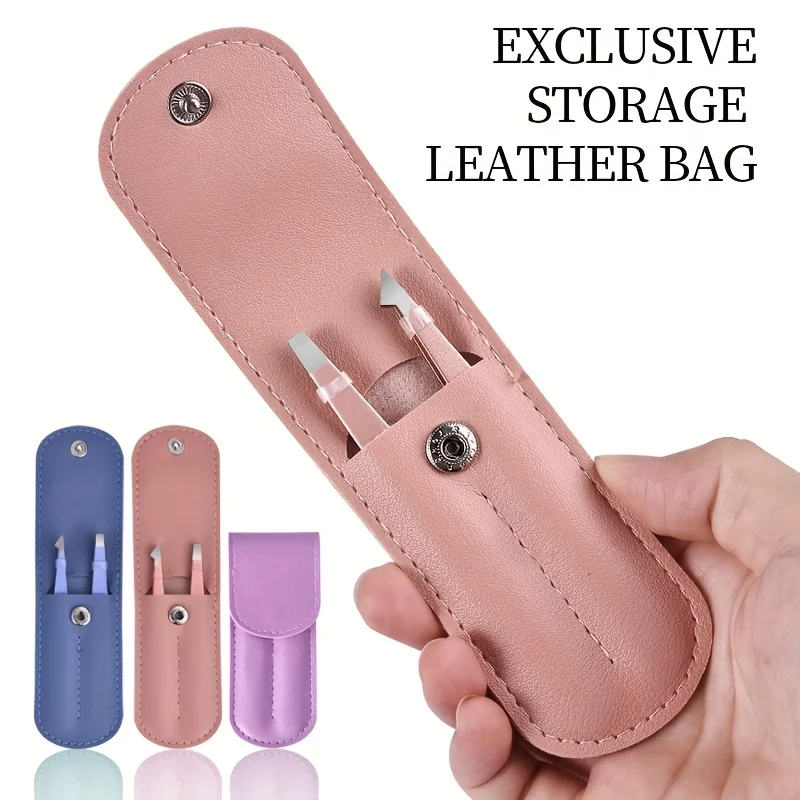 전문가용 핀셋 2개 세트(보관 케이스 포함) - 얼굴 털, 잔털, 내향성 털 제거에 적합한 눈썹 클립