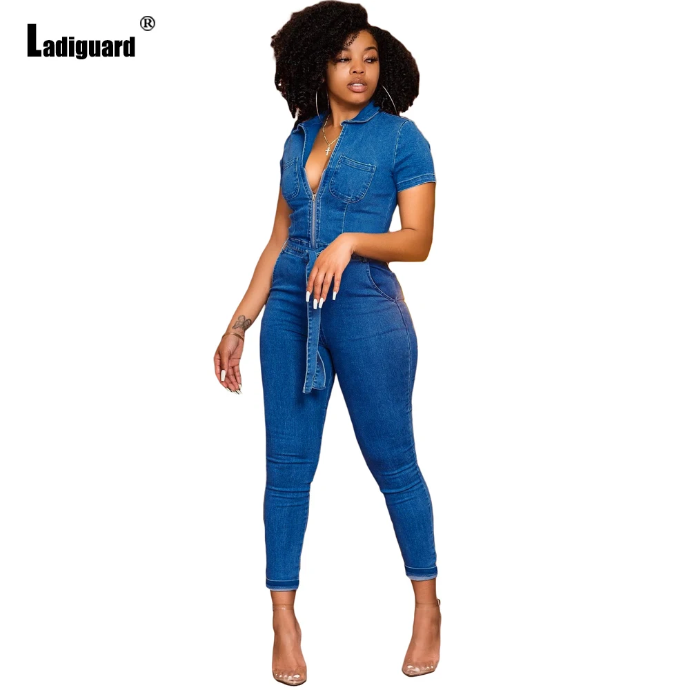 

Ladiguard Women Fashion Jeans Sexy Demin Jumpsuit Women's Long Sleeve Denim Pencil Pants 2024 African Style Bandage Overalls