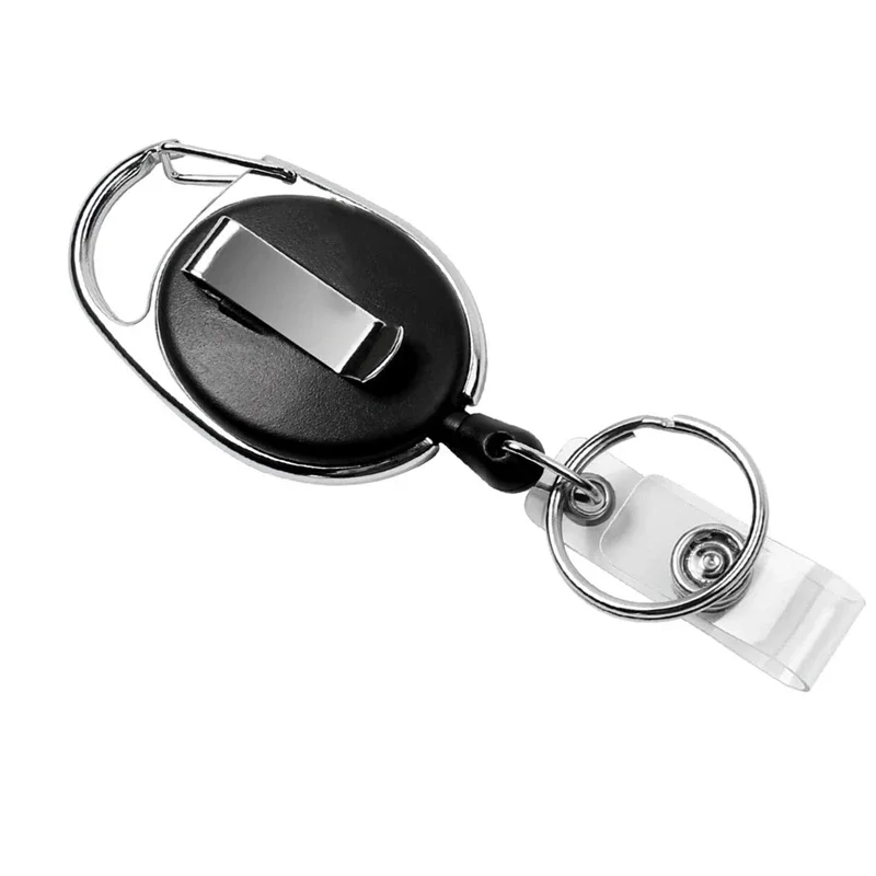 Women Men Black Card Wallet Retractable Key Chain Lanyard for Keys ID Card PU Leather Bus Pass Case Cover Badge Holder