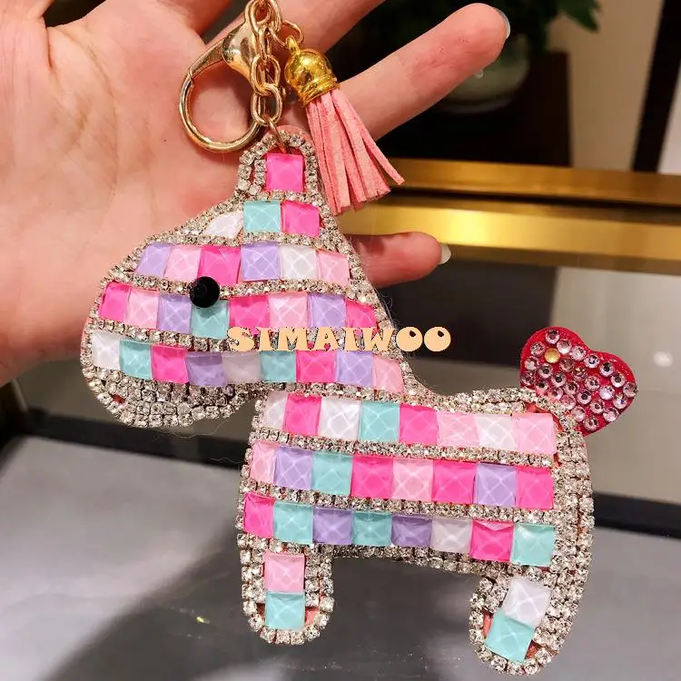 Strass Pferd Keychain Kristall Glänzende Nette Schlüssel Kette Squar Diamant Stein Mosaik Tier Keychain Kreuz Stich Geschenk Tasche Decor – Detail 5