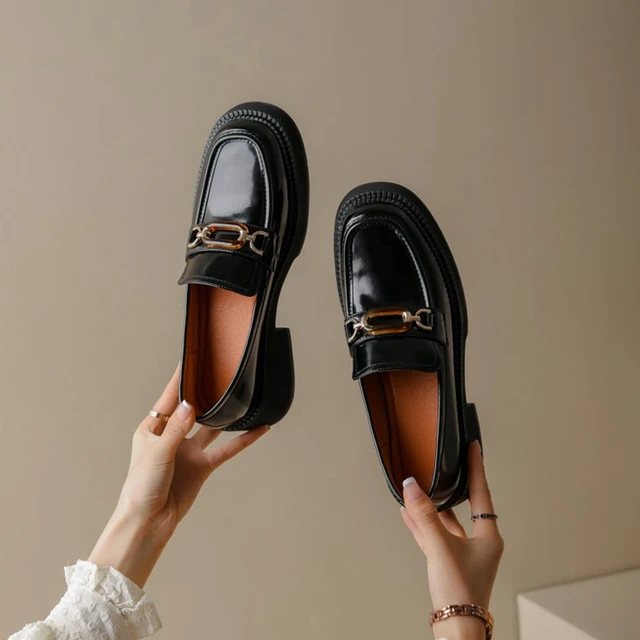 Zapatos Clásicos De Plataforma Para Mujer, De Cuero Partido Con Punta Redonda Y Tacón Grueso, Para Primavera Y Otoño, 2022 - Zapatos De - AliExpress