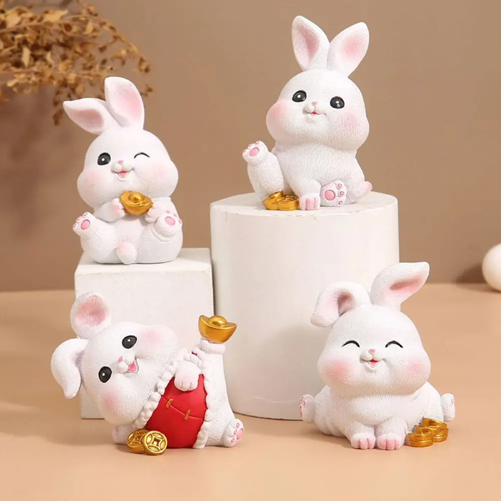 

1PCS Cute Rabbit Statue Ornaments Fortune Rabbit Sculpture Office Desk Figurines DIY Decoration Crafts