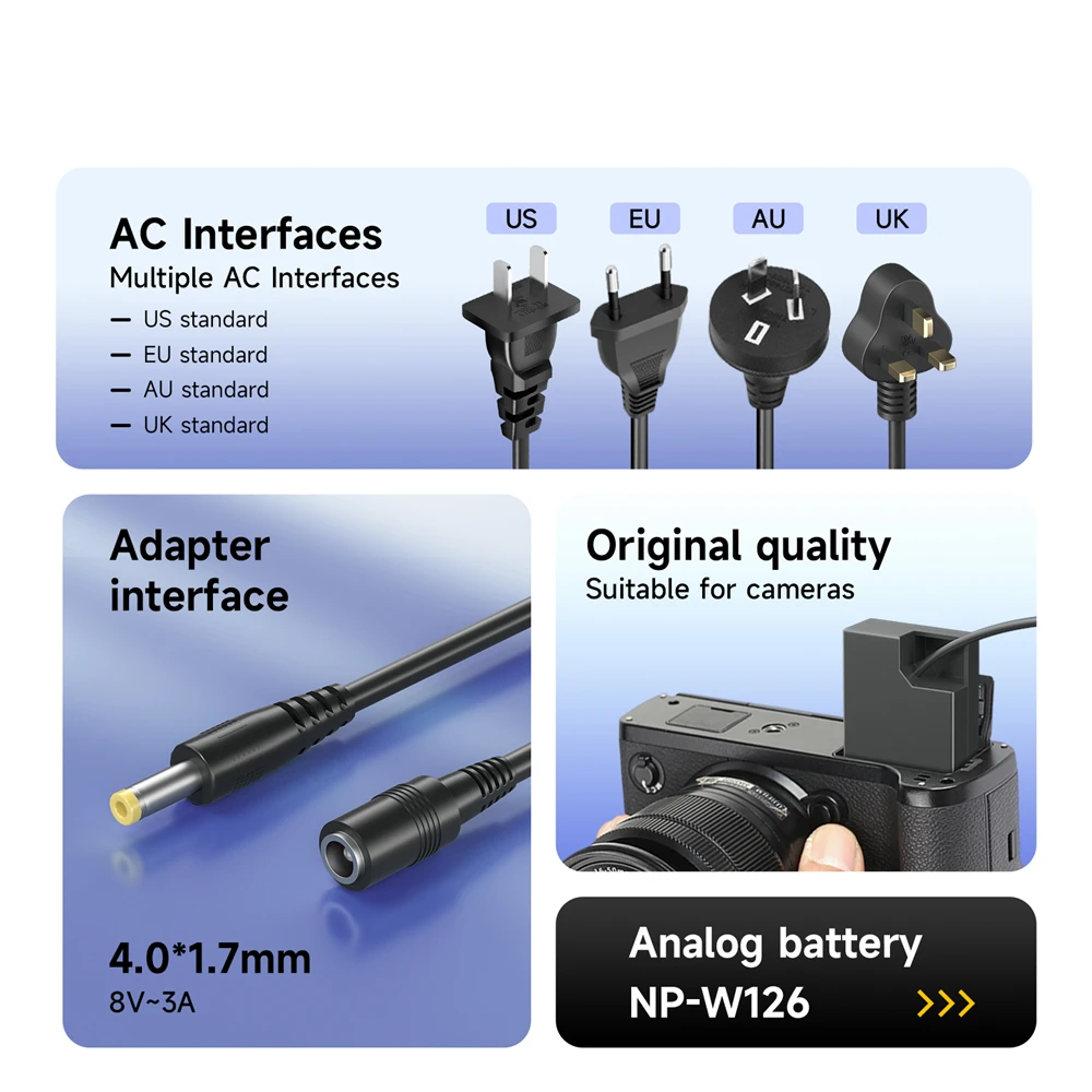 NP-W126s dummy battery CP-W126 DC Coupler Type-C/AC Power Adapter