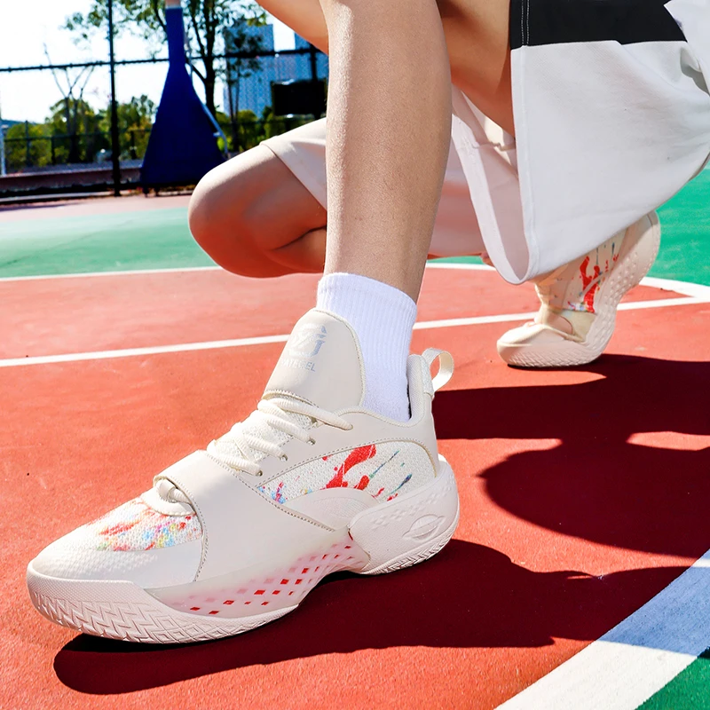 Men's White Black Professional Basketball Shoes High-traction Sole Breathable Mesh Supportive Strap Athletic Sports Sneakers for