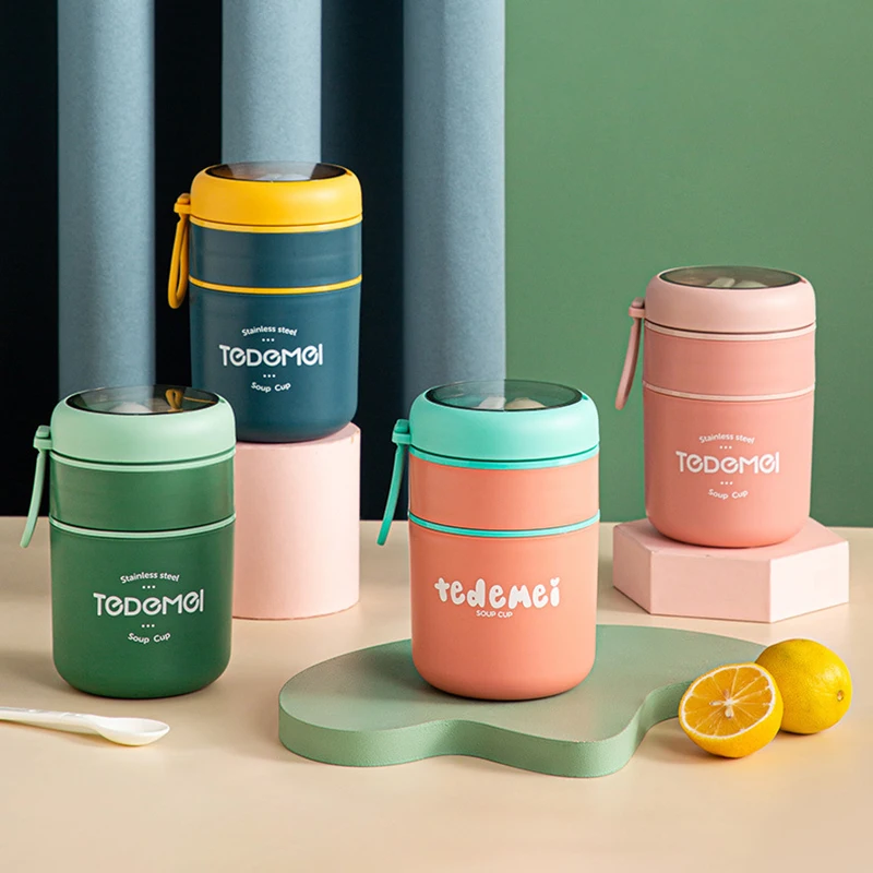 

Lunch Box Drinking Cup With Spoon Food Thermal Jar Insulated Soup Thermos Containers Thermische lunchbox710ML Stainless Steel