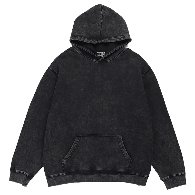 Cotton Men's Clothing Vintage Black Acid Wash Hoodies Men Women Hip Hop Sweatshirts Casual Pullover Y2K Clothes