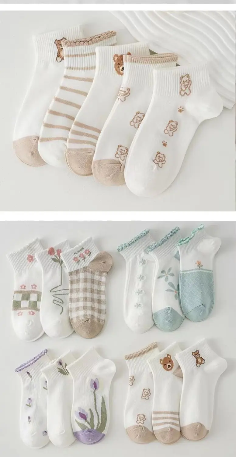 5 Paar 1 Los Frauen Socken Pack Student Mädchen Lolita Skate Calcetines Mujer Set Dünne Nette Kawaii Sommer kurze Niedrige Röhre Söckchen – Detail 9