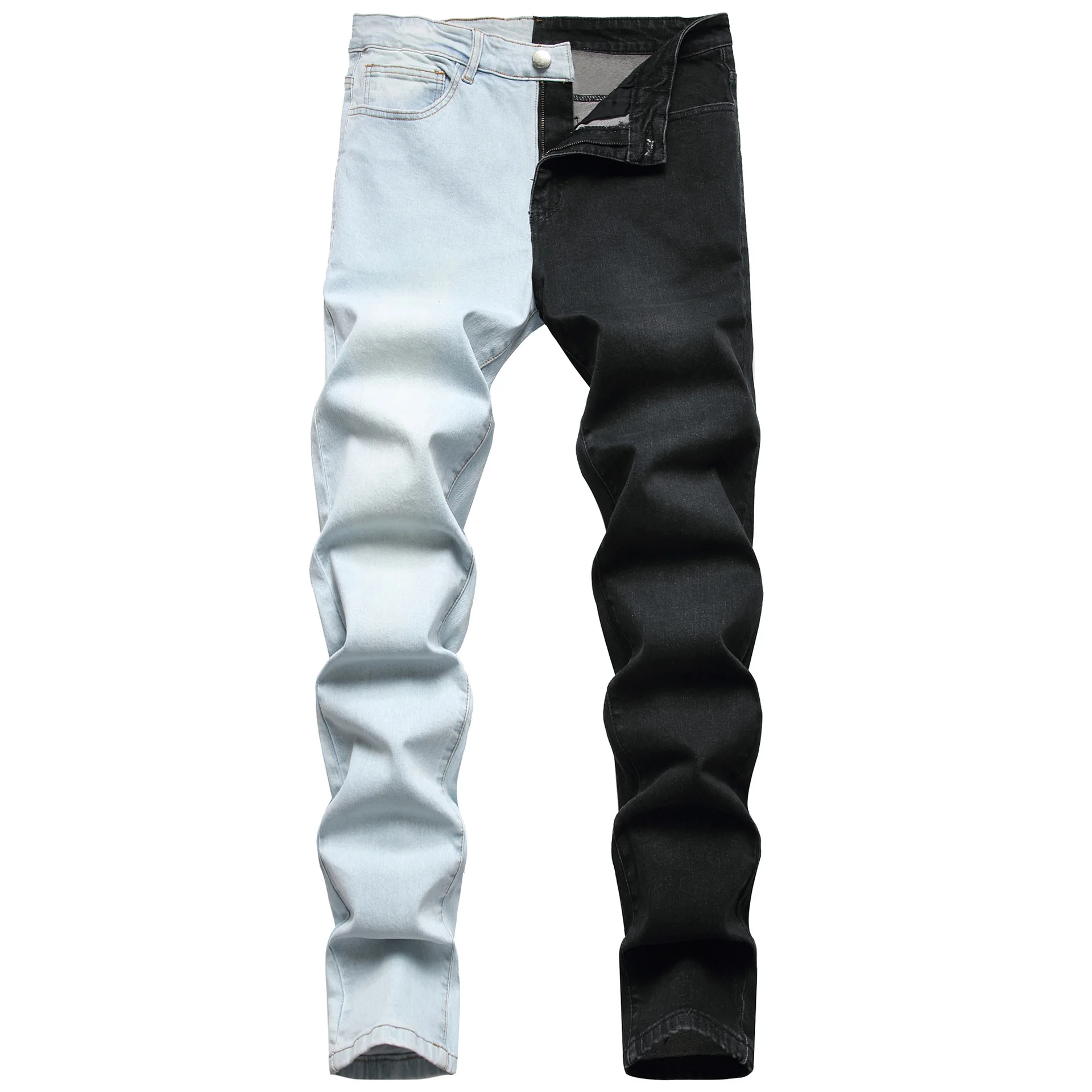 black skinny jeans men Stitching men's two-color trend stretch 2021 new European and American style fashion jeans for men light blue jeans men Jeans