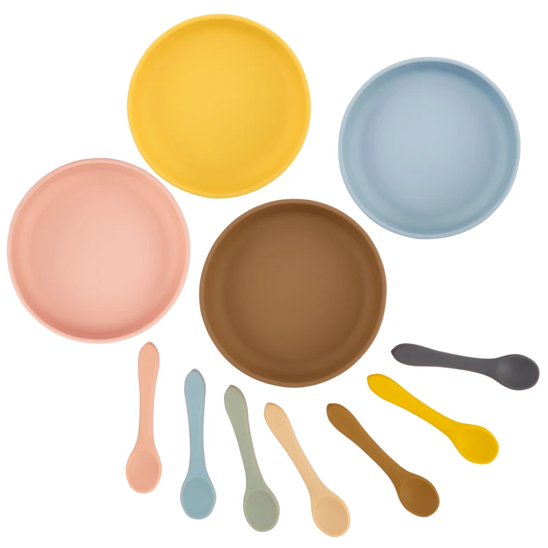 2Pcs/Set Silicone Baby Feeding Plate Tableware For Kid Waterproof Suction Dishes With Spoon Children Train Baby Stuff 3