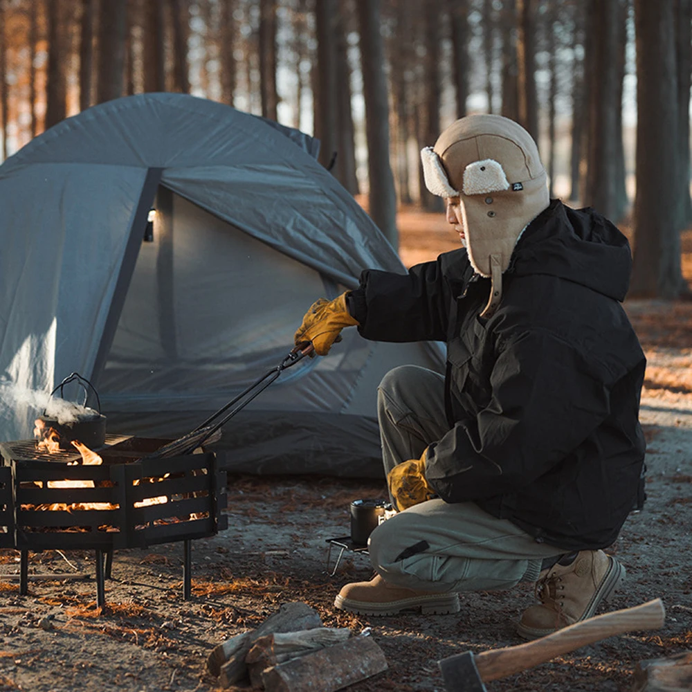 Kohlenstoffs tahl Holzkohle zange Camping Lagerfeuer Grill Brennholz Clip Werkzeug Öfen Feuer Holzkohle Zange Leder griff Brennholz klemme – Detail 10