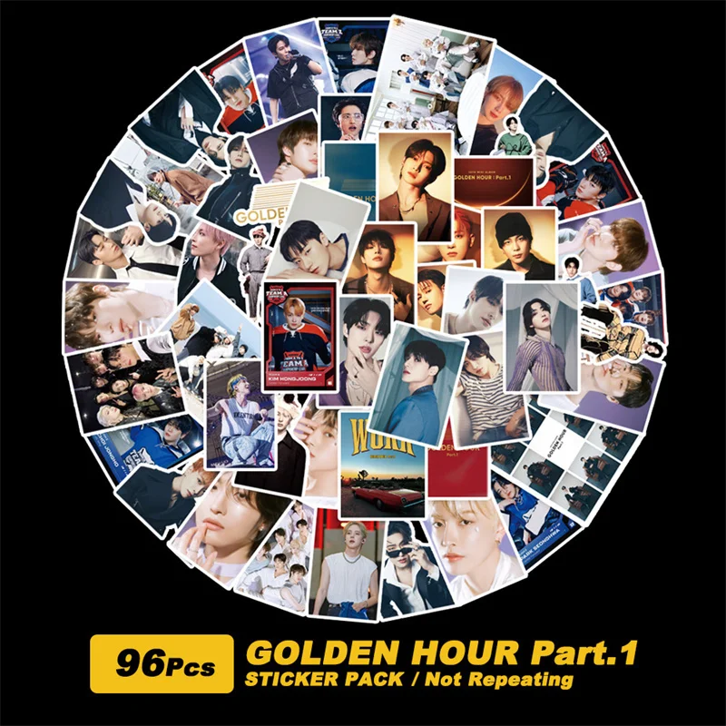 96pcs/set KPOP New Album ATEEZ GOLDEN HOUR Cartoon Stickers DIY Decoration Yunho Jung Woo Young Choi Jong Ho San Photo Stickers