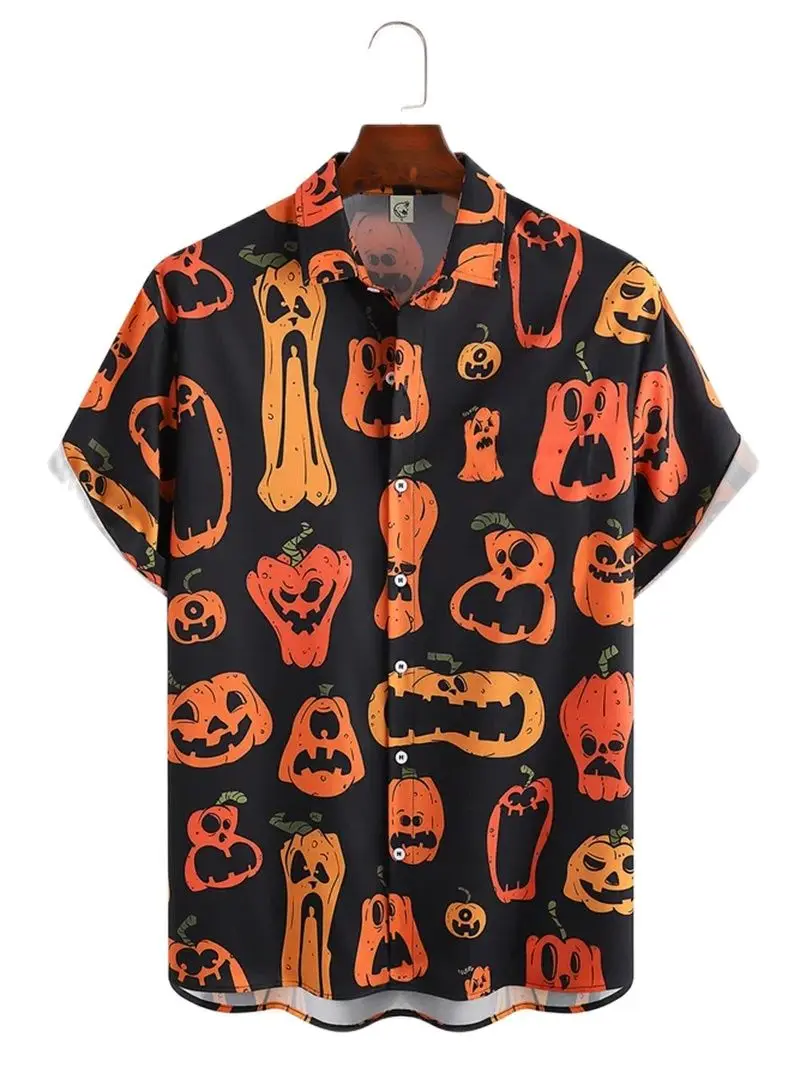 Men's Halloween Shirt 3D Print Cool Party Shirts Hip Hop Oversize Men's Clothing Hawaiian Summer Beach Holiday Short Sleeve 4