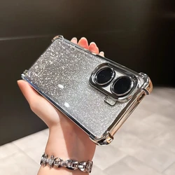 Clear Airbag Soft TPU Shockproof Case with Plating Glitter Silicone Cover for Vivo iQOO Z9 Turbo (Silver)