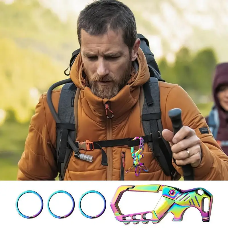 병따개 키 체인 자동차 키 체인 남성 여성을위한 3 개의 키 링이있는 휴대용 소형 Carabiner 생존 가제트 스크루 드라이버