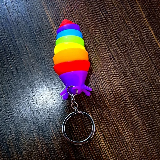 Rainbow Fidget Slug Keychains - Pack Of 12 Assorted Color Stress Relief Toys For Kids & Adults