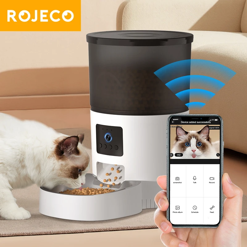 Robeco-Alimentador automático para gatos con cámara, dispensador de comida para gatos, grabadora de voz inteligente para mascotas, Control remoto, Alimentador automático para perros y gatos