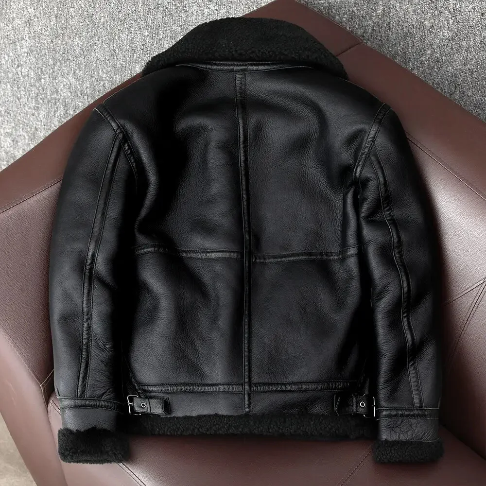 Description Picture 6 of item2024 New Thick Sheep Wool Original Ecological Fur One Leather Jacket Male Warm Genuine Sheepskin Coats Flight Jackets