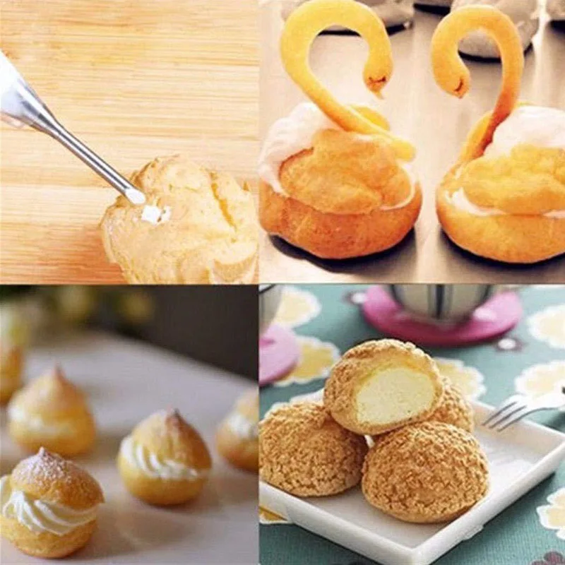 Cream Icing Piping Nozzles Stainless Steel Eclair Puff Nozzles Cupcake Filling Tubes Pastry Injector Syringe Piping Tips 1-4pcs
