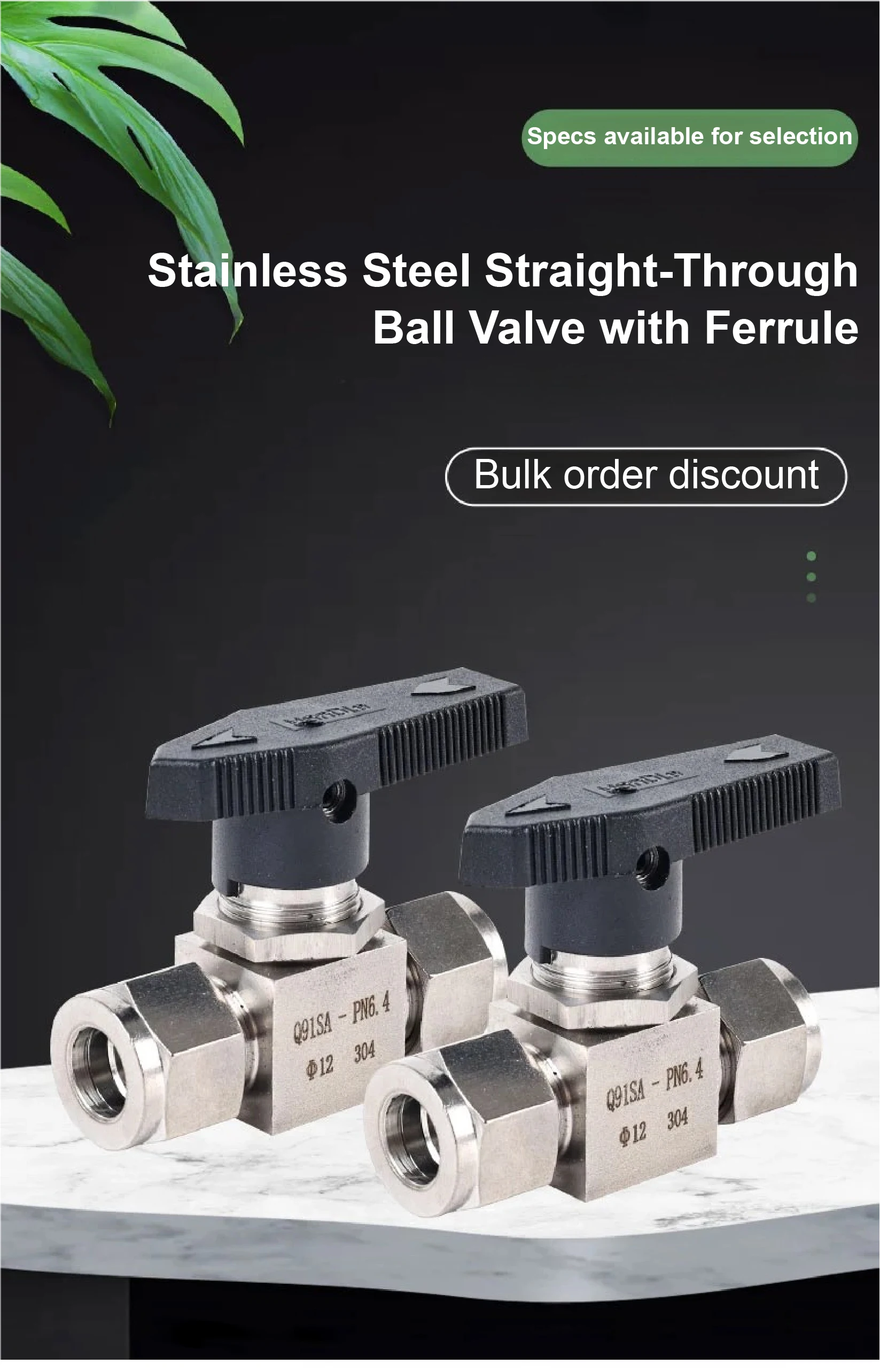 Q91S-304 SS Ferrule Tube Ball Valve ‑ Instrumentation Compression Valve 304/316